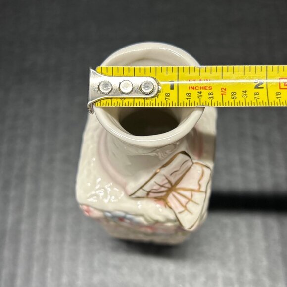 Vintage Porcelain Bud Vase Butterfly Flower Pattern Cream Pink 5'' - Set Of 2 - Picture 6 of 7